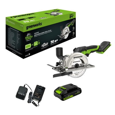 Циркулярная мини-пила Greenworks G24MCSK2 24V 1501207CUA Циркулярная мини-пила Greenworks G24MCSK2 24V 1501207CUA