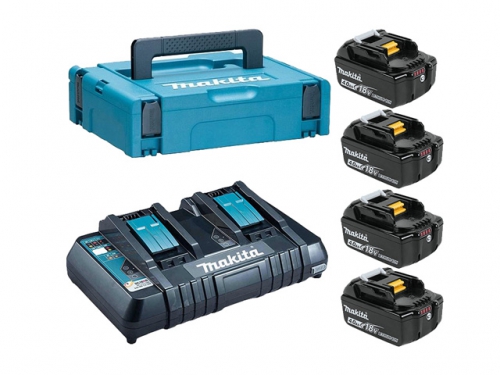 Комплект аккумуляторов Makita 18В BL1830B 4 шт. + зарядное DC18RD + кейс MAKPAC