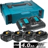 Комплект аккумуляторов Makita 18В BL1830B 4 шт. + зарядное DC18RD + кейс MAKPAC