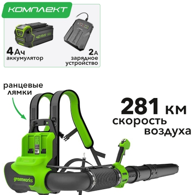 Воздуходувка аккумуляторная ранцевая Greenworks GD40BPG2K4