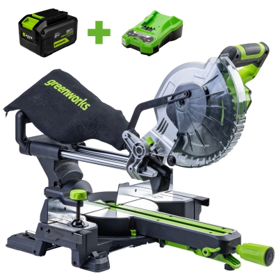 Торцовочная пила аккумуляторная Greenworks GD24MS216K8 24V с аккумулятором