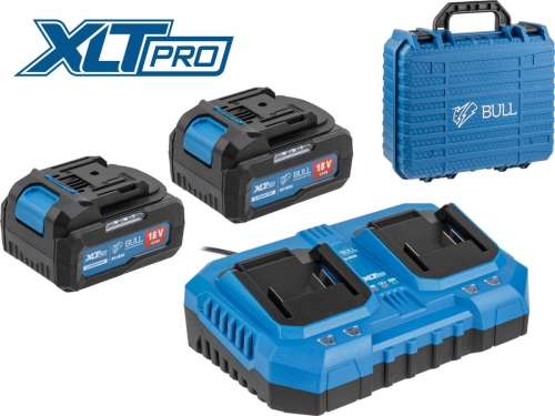 Набор аккумуляторов 2х4 А*ч и зарядное 2х4 А BULL XLTpro в чем. SET