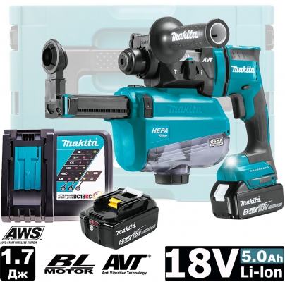 Перфоратор аккумуляторный MAKITA DHR182RTWJ с системой пылеудаления