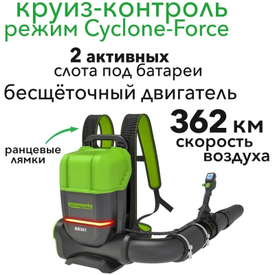 Воздуходувка аккумуляторная ранцевая Greenworks GD82BP2 82В 2408307 Воздуходувка аккумуляторная ранцевая Greenworks GD82BP2 82В 2408307